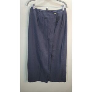 Eddie Bauer Maxi Wrap Skirt 10 Tall‎ Navy Cotton Long Skirt 35" Length